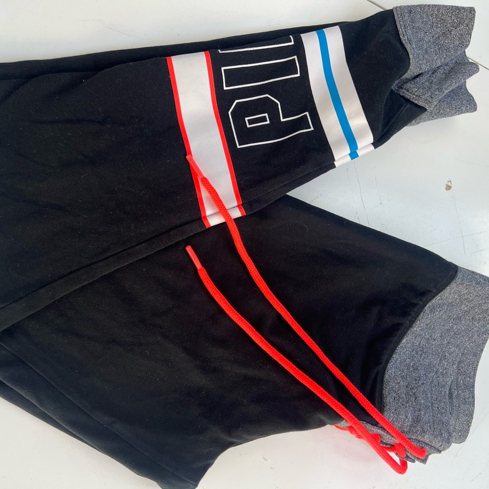 Victoria secret Black Joggers with Red and Blue Stripes waist are w 13 inseam 26 - Picture 1 of 5